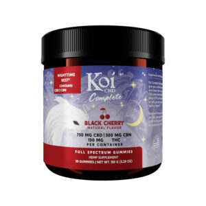 Koi CBD, Complete Full Spectrum CBD Gummies – Nighttime Rest, Black Cherry, 30ct, 300mg CBN + 150mg THC + 750mg CBD