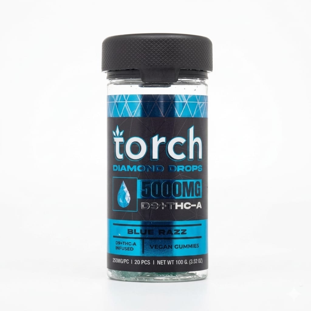 Torch Diamond Drops D9 + THCP 5000mg Gummies Blue Razz